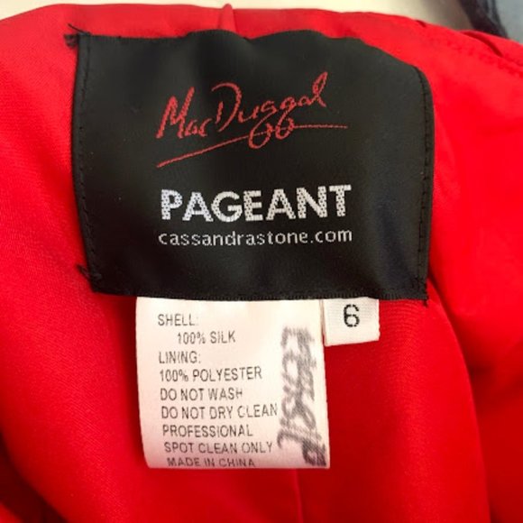 Mac Duggal -Red one sleeved  caped Pageant Dress - Picture 6 of 11